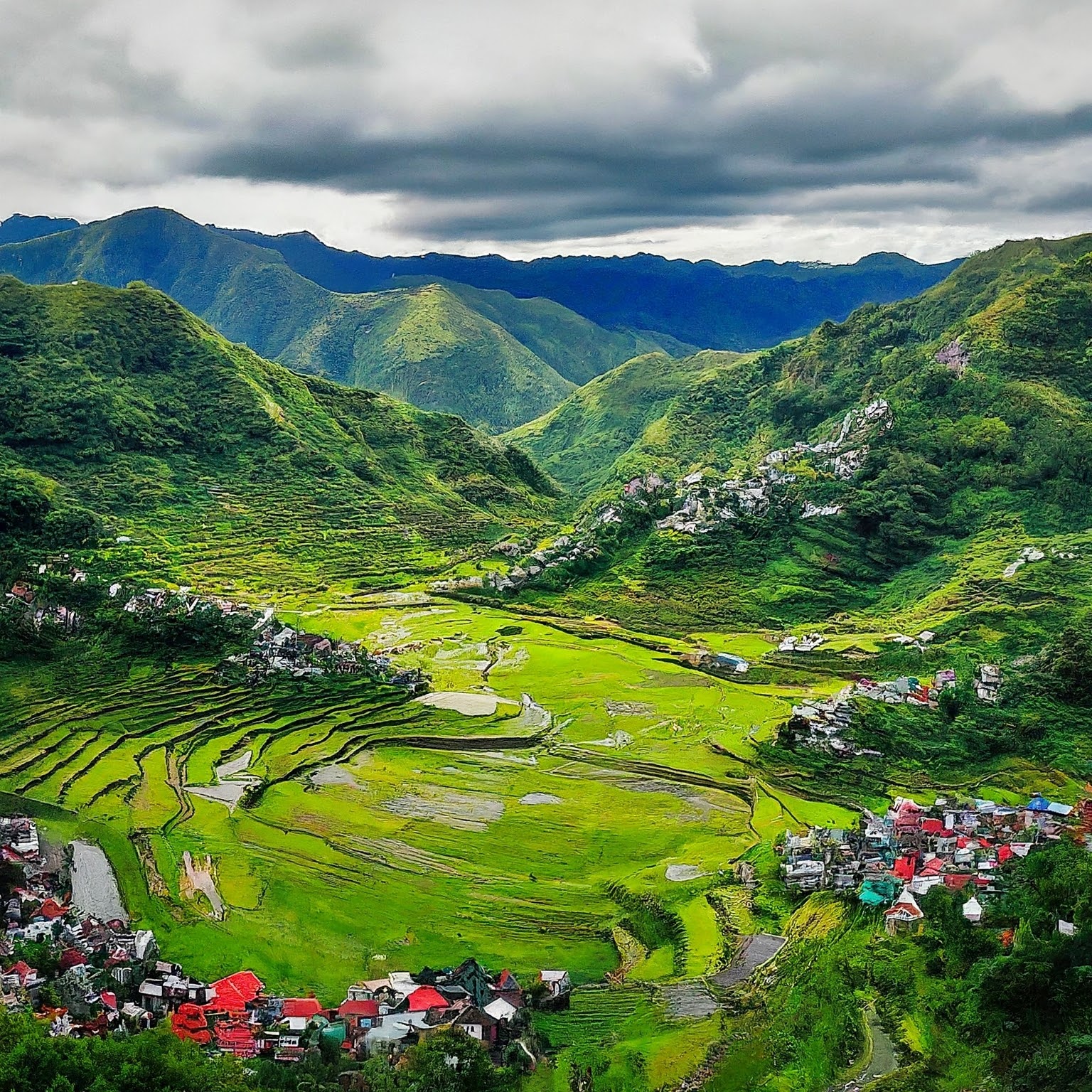 Panoramic view of Banaue rice terraces in Mountain Province, Philippines.