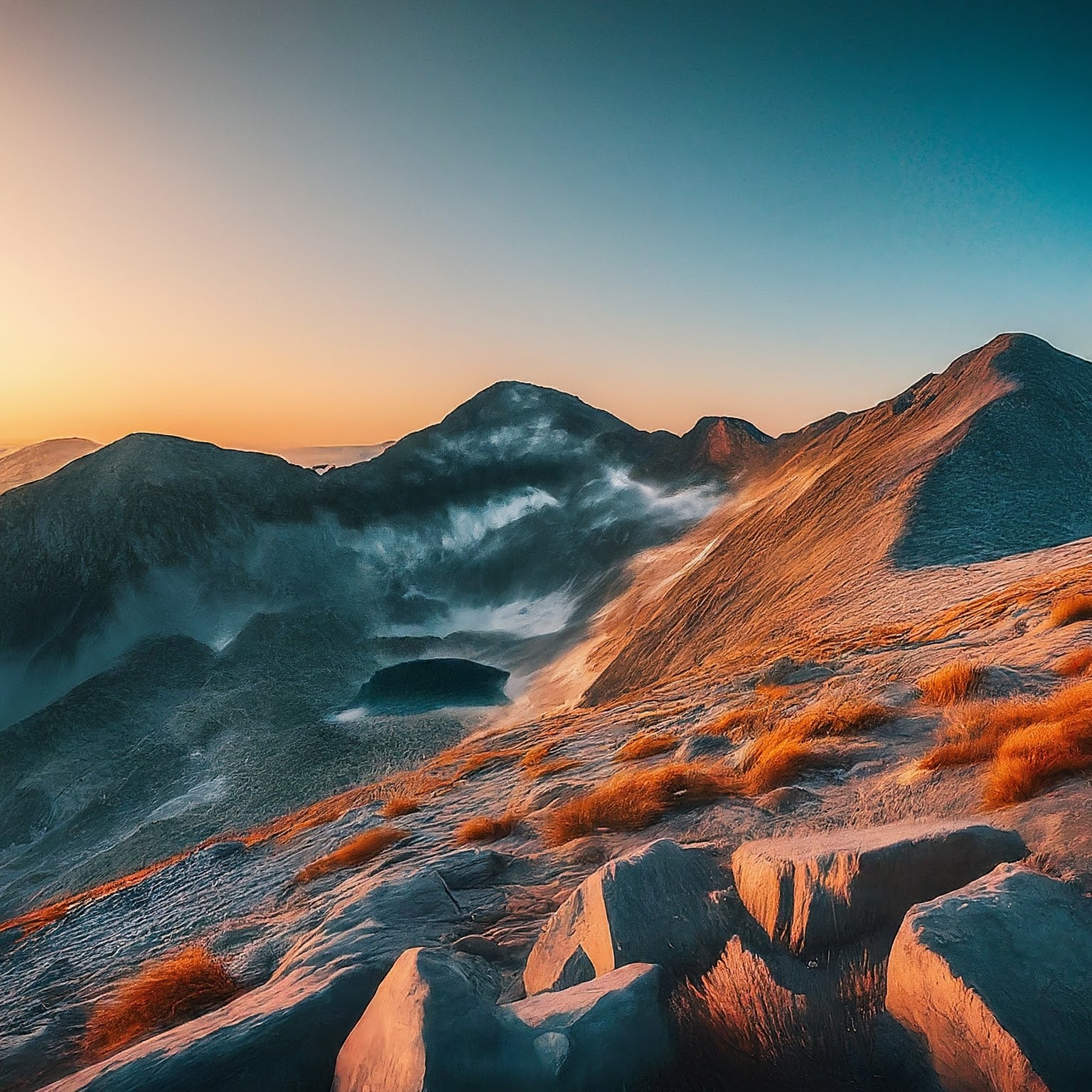 A photorealistic image of Musala Peak, the highest mountain in Bulgaria, with snow-capped peak and surrounding Rila Mountains.