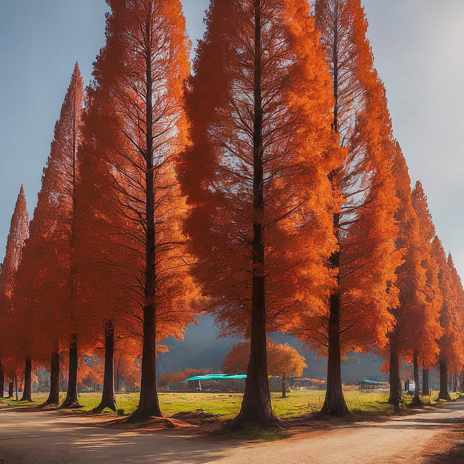 Namiseom Island, South Korea in autumn with red and orange leaves on Metasequoia lane.