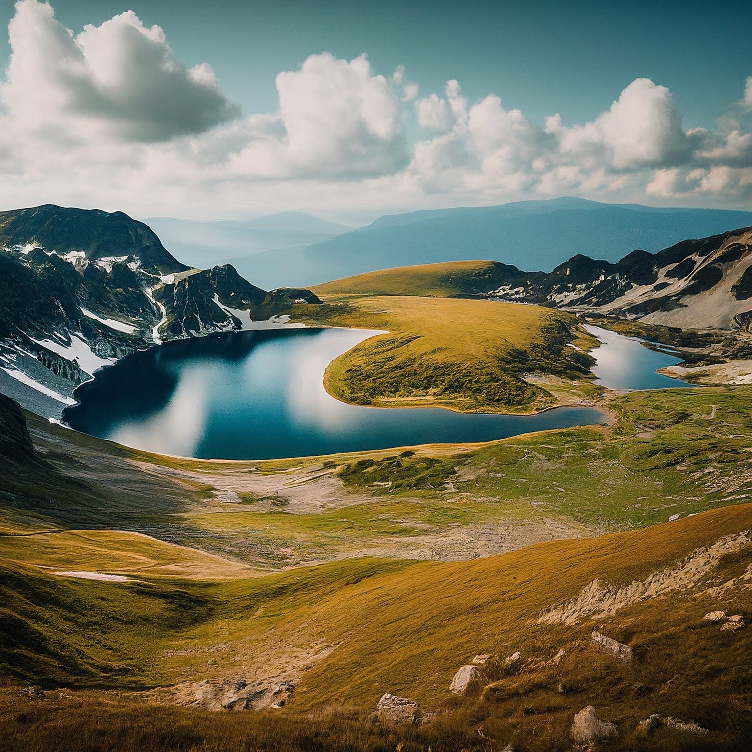 The Seven Rila Lakes in Bulgaria, a chain of alpine lakes in the Rila Mountains.