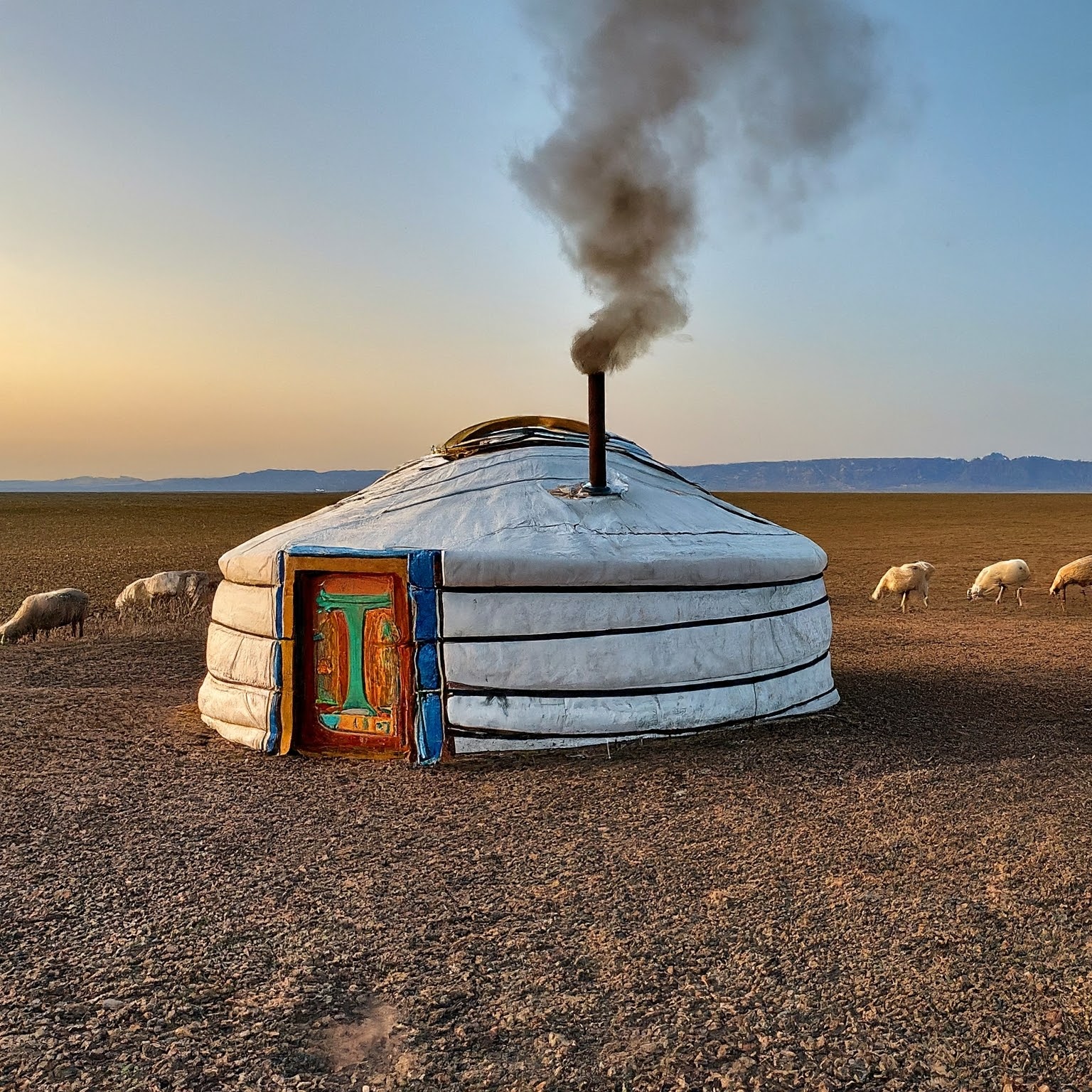 Traditional Mongolian yurt in the Gobi Desert of Uvur Khoshoot, Mongolia.