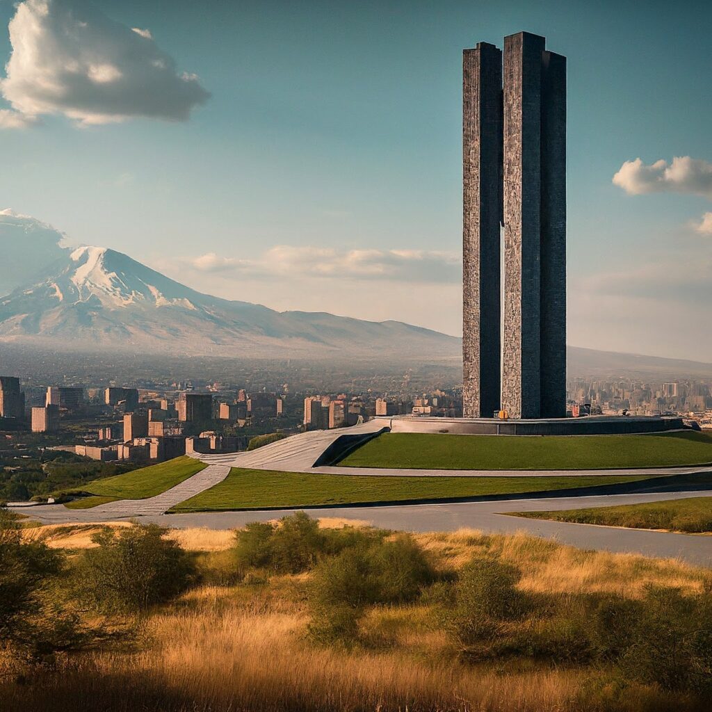 Tsitsernakaberd Armenian Genocide Memorial Complex with Mother Armenia statue, Yerevan.